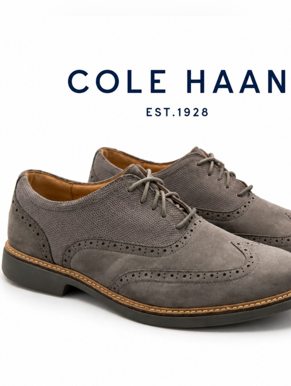 Cole Haan Men's Great Jones Wingtip Casual Dress Oxford Shoes, Dark Gull Grey 11